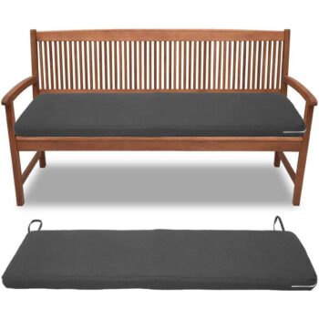 Coussin pour canapé de jardin gris sur banc marron.