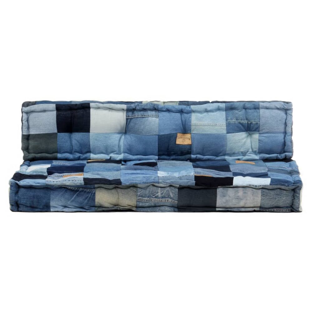 Coussin palette patchwork denim bleu.