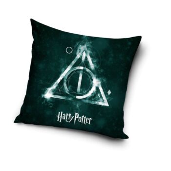 Coussin harry potter noir imprimé du sigle des reliques de la mort