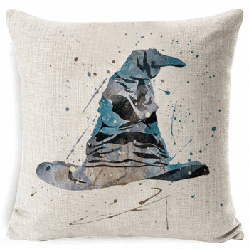 Housse de coussin en lin imprimé du choixpeau d'Harry Potter
