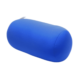 coussin microbilles cylindrique bleu sur fond blanc
