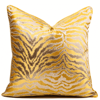 Très joli coussin zébré or et jaune, carré.