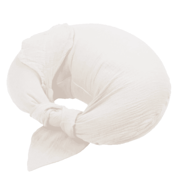 Très joli coussin de grossesse de taille moyenne en forme de U, blanc. Effet gaze de coton.