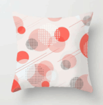 Housse de coussin blanche motif abstrait, bulles corail