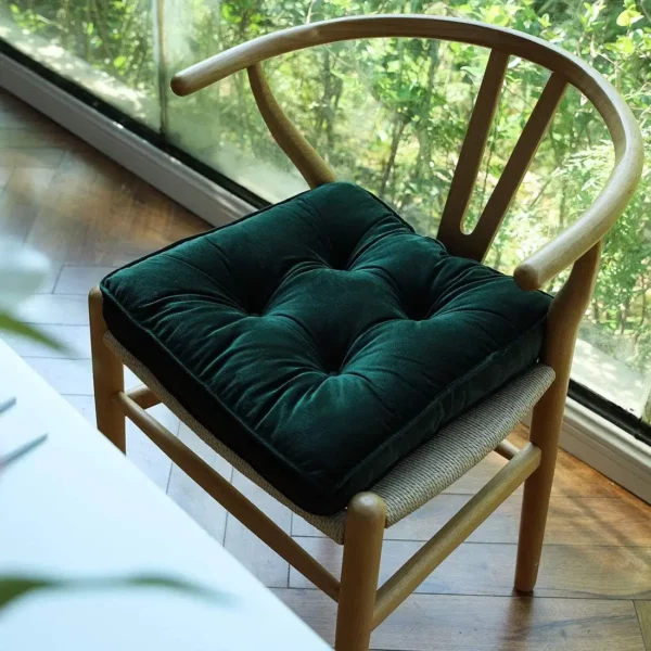 Coussin de chaise résistant en velours confortable Coussin resistant velour vert fonce