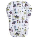 Coussin blanc pour chaise haute avec des motifs d’animaux de la savane en position verticale