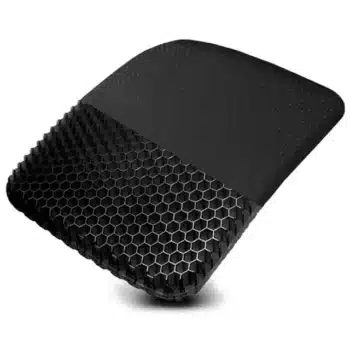 Coussin gel anti escarre noir avec une partie sans housse de protection et l’autre partie avec la housse de protection noir