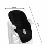 Coussin de chaise en cuir (Peg Perego Prima Pappa Zero3) de couleur noir avec les mesures indiquées.